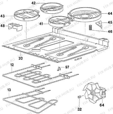 Взрыв-схема плиты (духовки) Arthur Martin CV6098-1 - Схема узла Oven and Top functional parts